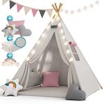 Spielwerk® Kids Teepee Play Tent 130x130x160cm | Children's Playhouse Tent | with Fairylight Light Chain 2.5cm Thick Play Mat 3 Cushions Cotton Carrying Bag | Child's Toy Room | Diamond Pink