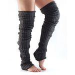 ToeSox Women’s Thigh High Leg Warmers – Ribbed Knit with Open Heel, Leg Warmers for Women, Leg Sleeve, Leg Warmers for Dance, Yoga, Pilates, Barre & Fashion, Charcoal Grey, One Size