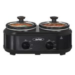 Sunvivi Double Slow Cooker,2 Pot Small Mini Crock Buffet Servers and Warmer,Dual Pot Oval Manual Slow Cooker with Adjustable Temp Removable Ceramic Pot,Stainless Steel, Total 2.5 Quarts Black