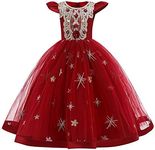 Girls Embroidery Flower Lace Long A Line Pageant Dress Floor Length Princess Prom Tulle Maxi Gown for Wedding Party Birthday, 01#burgundy, 7-8 Years