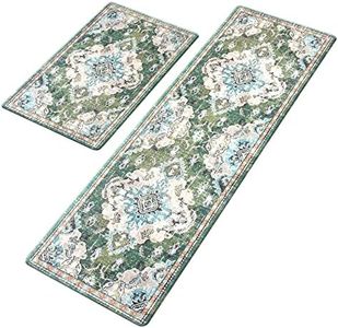 MATBAR Anti Fatigue Kitchen Mats for Floor 2 Piece Set Green Cushioned Kitchen Rugs Non-Skid Waterproof Boho Comfort Floor Mat Runner for Standing Office Laundry(17x29+17x59Inch)