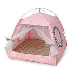 Gigreinc Cat Princess Indoor Tent House Pet Dog Cute Floral Cave Nest Bed Portable Dog Tents (M:38x38x36cm/15x15x14inch, Floral Pink)