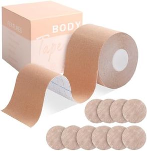 Boob Tape and 10 Pcs Backless Nipple Cover Set, Breathable Breast Lift Tape Medical Grade Athletic Tape with Breast Petals Disposable Adhesive Bra for A-E Cup Large Breast