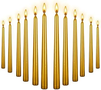 Berkebun Gold Taper Candle10 inch -Set of 12 Tapered Candles, Dripless and Smokeless,Long Candle,Tall Candlesticks, Home Dinner, Party, Wedding, Halloween, Churches,Christmas (12pcs, Gold)