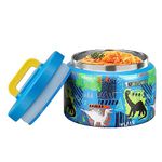 MAISON HUIS 8oz Soup Thermo Wide Mouth Vacuum Insulated Thermo Food Jar, Leak Proof Stainless Steel Food Thermo for Hot&Cold Food Kids Food Lunch Soup Container for School Travel (F-Blue-Dinosaur)