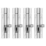 Atlantic Morden Plain Tower Bolt Window Chitkani | Door Latch Lock 4 inch for Home and Offices Doors and Windows Tower Bolt, Durable (Stainless Steel, Two Tone Silver, Pack of 4 Piece)