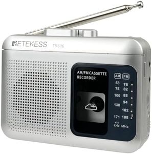 Retekess TR606 Tape Recorder Cassette Player, AM FM Cassette Players Walkman, Supports Voice/AUX Line in Record, Powered by DC or AA Battery (Silver)