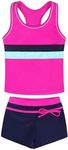 KumSoomliy Swimming Costume Girls Swimsuits Two Piece Tankini Set Boyshort Swimwear Bathing Suits Kids Racer Back Tops Swim Shorts Summer Holiday Beach Water Sport Age 14-15 Years,Hot Pink