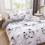 Treer Duvet Cover Set Bedding Set with Zipper Closure Quilt Case and 1/2 Pillowcases Nordic Style Microfiber Couple Single Double King Size Soft Duvet Set (White Cat,200x200cm)