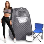 IvyBess Portable Steam Sauna for Home, 2.6L 1000W Portable Full Body Sauna, Sauna Tent with Steamer, 90 Minute Timer, Chair, Remote Control Included (Grey)