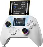 Interactive Screen Wireless Gaming Controller for PC/PS4/Switch/Android/iOS, 4 Programmable Buttons, Turbo, 6-axis Gyro, Dual Vibration, RGB Lighting, Share, Screenshot, 1000mAh, Wake-up White