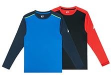 TEX2FIT 2-Pack Athletic Boys Long Sleeve Shirt with Quick Dry Fabric (Red/Royal Blue, Large (12-14))