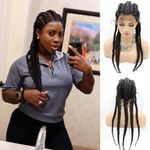 RainaHair Black Braids 5 Box Braided Wig with Baby Hair Synthetic Braided Lace Wig 5 Crochet Braids X Pression Braiding Hair Wigs for Women 30inch(black)