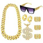 Diamday 80s 90s Hip Hop Costumes Outfit Fake Gold Chain Money Chain Rapper Punk Sunglasses Gold Hoop Earrings Chian Bracelets 1