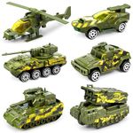 Diecast Military Vehicles Truck Set, 6Pcs Alloy Metal Army Models Car Toys for 3 Year Old Boys, Tank, Panzer, Anti-Air Vehicle, Helicopter Playset, Small Toy Car Gift for Kids Age 3 4 5 6 Year Old