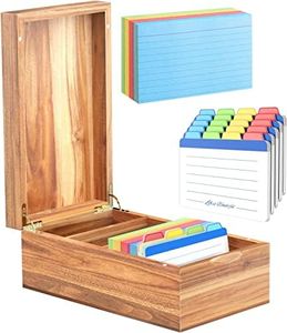 Neando 3’’x5’’ Index Card Holder, Acacia Index Card Box, Index Card Organizer Case, Wood Recipe Box with Dividers, 4 Compartments for 600 Cards, File Note Flash Card Holders, 5.8’’W x 10’’D x 4’’H