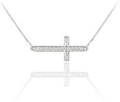 Claddagh Gold 925 Sterling Silver Cute CZ Pendant Sideways Cross Necklace (Sterling-silver, 16 Inches)