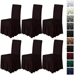 molasofa Chair Covers for Dining Room Set of 6 Stretch Chair Slipcovers with Skirt for Kitchen Seat Protectors Wedding Banquet Decor Kids Pets Spandex Fabric Washable (6pcs, Chocolate)
