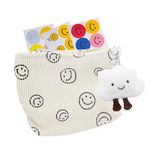 JOLINTAL Beige Smiley Bag Cosmetic Bag, Mini Makeup Bag with Cute Cloud Keychain, Cute Makeup Bag Travel Soft Corduroy Bag Travel Bag for Toiletries