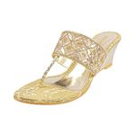 Mochi Women's Gold Ethnic Faux Leather Slip On Fashion Heel Sandals UK/3 EU/36 (35-4720)