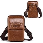 Hengwin Leather Cell Phone Pouch Fit for iPhone 15 Plus 14 Plus 12 Pro Max Samsung Galaxy S24+ S23 Ultra Google Pixel 8 Pro Wallet Case with Belt Clip Shoulder Holster Crossbody Purse Belt Bag (Brown)