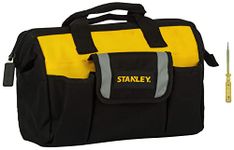 STANLEY STST512114 12'' Multipurpose Tools Storage Water Proof Open Mouth Bag (Yellow-Black)+STANLEY 66-120 178mm/7.5'' Spark Detecting 2-in-1 Screwdriver 5mm, 100-500V AC