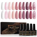 Shining She Gel Nail Polish, 10 Colors Pink Nude White Glitter Pastel Gel Polish Soak-Off UV/LED Manicure for Women Nail Art Salon DIY Home, 8ML