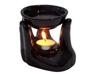 Pure Source India Oil Burner for Home, Office, with 1 Tea Light Candle, Made by Porcelain (Black)