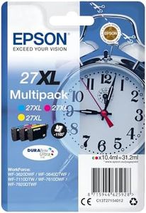 Epson Multipack 27XL Alarm Clock, Original XL Ink Cartridges High Capacity, Cyan, Magenta, Yellow, WF-3620DWF/WF-3640DTWF/WF-7110DTW/WF-7210DTW/WF-7610DWF/WF-7620DTWF/WF-7710DWF/WF-7715DWF/WF-7720DTWF