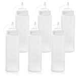 6 Pack Double Scales Condiment Squeeze Bottles with Twist on Caps and Measurement, Leakproof Squirt Reusable Plastic Sauces Oil Container Dispenser for Ketchup, BBQ, Grilling (16 OZ)