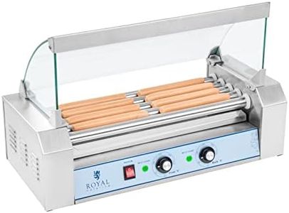Royal Catering Hot Dog Grill Hot Dog Macchina Hot Dog Maker (5 rotoli, spazio per 8 salsicce, 1.000 W, 2 zone di riscaldamento, acciaio inossidabile) argento