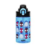 Zak Designs Sage Marvel Spider-Man Water Bottle For School or Travel, 16oz Durable Plastic Water Bottle With Straw, Handle, and Leak-Proof, Pop-Up Spout Cover (Spidey and His Amazing Friends)