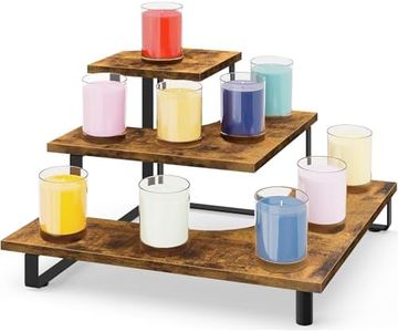 ELITEROO 3 Tier Wooden Retail Display Shelves, Portable Display Rack for Retail Counter Top Craft Shows, 3 Step Corner Tiered Table Display Tower Stand for Cupcake Jewelry Card Sticker Display