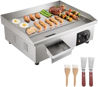VEVOR Commercial Electric Griddle, 21 x 11.8 inch, 1750W, 122-570°F Adjustable Temp Control, Stainless Steel Countertop Flat Top Grill with 2 Spatulas, 2 Brushes and 4 Foot Pads, for Steak, Pancake