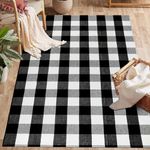 famibay Front Door Mat Outdoor Checkered Rug Cotton Handwoven Indoor Outdoor Rug 3x5 Area Rug Washable Farmhouse Throw Rugs for Bedrooms Courtyard Front Porch Decor(Black/White)