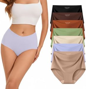 Ailongcity Womens Underwear No Show 7 Pack Panties Seamless Full Coverage High Waist Briefs Silky Stretch (US, Alpha, 4X-Large, Regular, Regular, Purple/Nude/Green/Coffee brown/Marron/Orange/Black)