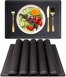 Excovip Leather Placemats for Dining Table, Set of 6，Waterproof Wipeable PU Leather Place Mats Stain-Proof Non-Slip Table Mats for Easter Thanksgiving Christmas New Year Party Home Decor(Black)