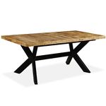 vidaXL Solid Mango Wood and Steel Cross Dining Table, 180 cm - Industrial Style, Brown, Rectangular for Dining Room and Kitchen