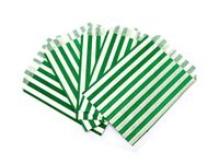 Sabco - 100 Green Sweet Candy Striped Paper Bags 5 x 7" for Confectionary Party Favour Pick n Mix Wedding Sweets Gift Bag (100, 5 x 7")