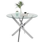 GOLDFAN Glass Dining Table with Chromed Legs,31.5" Modern Round Kitchen Table with Silver Legs Home Furniture for Dining Kitchen Table