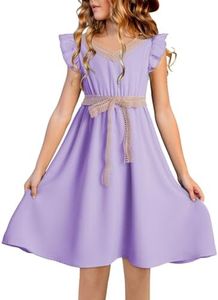 blibean Tween Girls Dresses Summer Short Sleeve Kids Girl Wedding Guest Dress Boho Bohemian Casual Swing Outfit Fashion Semi Formal Party Graduation Clothes Size 6-7 Year Old Purple