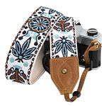 Camera Strap for All DSLR/SLR Cameras,Double Layer top-grain Cowhide Ends,2" Wide Vintage Embroidered Pure Cotton Camera Strap,Adjustable Universal Shoulder&Neck Strap,Great Gift for Photographers