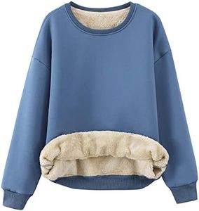 Gihuo Women's Winter Fleece Sherpa Lined Sweatshirt Crewneck Pullover Warm Heavyweight Long Sleeve Sweatshirt(02Blue-XXL)