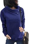 BTFBM Women Fashion Quilted Pattern Lightweight Zipper Long Sleeve Plain Casual Ladies Sweatshirts Pullovers Shirts Tops (Oblique Blue, Small)