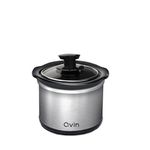 0.65-qt mini Round Slow Cooker, Fondue Melting Pot Warmer with Diswasher-safe Stoneware Crock, Glass Lid, Stainless Steel and black