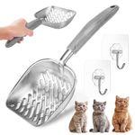 Cat Litter Scooper, 6MM Hole Diameter Metal Cat Litter Scoop, Non-Stick Cat Litter Scoop for Litter Box (Grey)