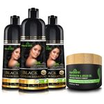 Herbishh Ultimate Hair Color Shampoo Kit(3pcs Hair Color Shampoo 500ml + Argan Hair Mask) Cover Grey Hair in Minutes | Long Lasting Shampoo | Gift Set |100% Grey Coverage in Minutes (Black)