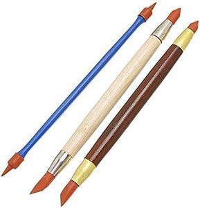 COMIART 3pcs Two Head Clay Color Shapers, Artist's Rubber Tip Paint Brushes, Pottery Clay Sculpture Carving Tools, Blending, Drawing