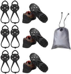 3 Pairs Non Slip Gripper Spike, Ice Grippers Traction Cleats Snow Shoe Spikes Grips Crampons with 10 Steel Studs Cleats