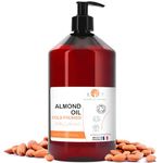 Almond Oil, Organic, Cold Pressed, Pure, Natural. Massage Oil, Carrier Oil, Hair Oil, Body Oil (Nail & Cuticle Oil) Face Oil, Ear oil, Pregnancy Stretch Mark & Baby Oil - 500 ml